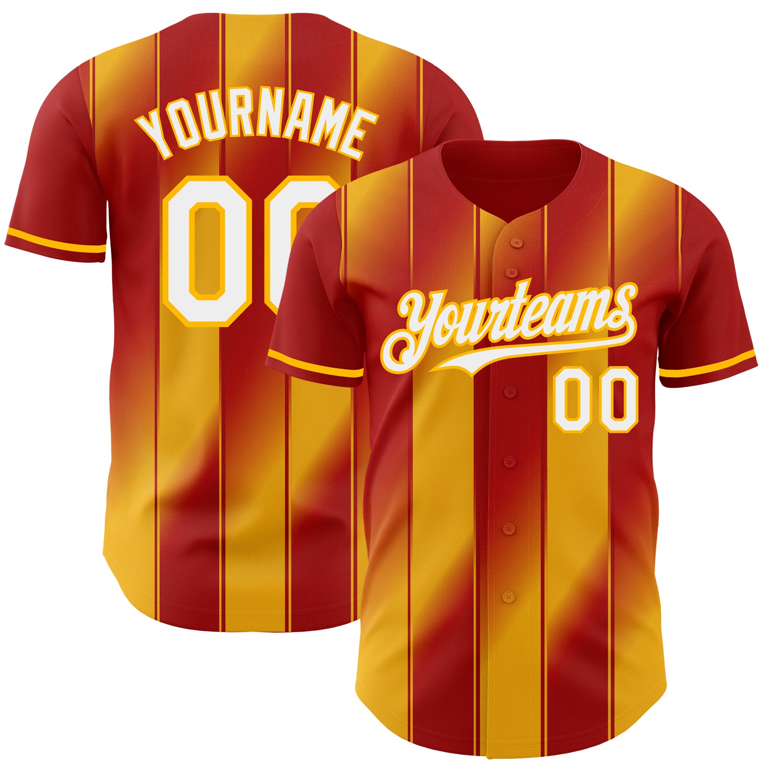 Custom Red White-Gold Gradient Classic Vertical Stripe Authentic Baseball Jersey