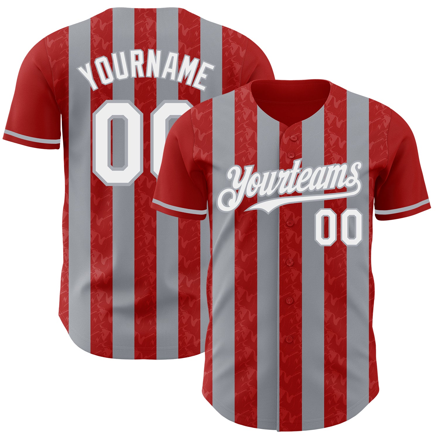 Custom Red White-Gray Classic Vertical Stripe Fluid Liquid Texture Authentic Baseball Jersey