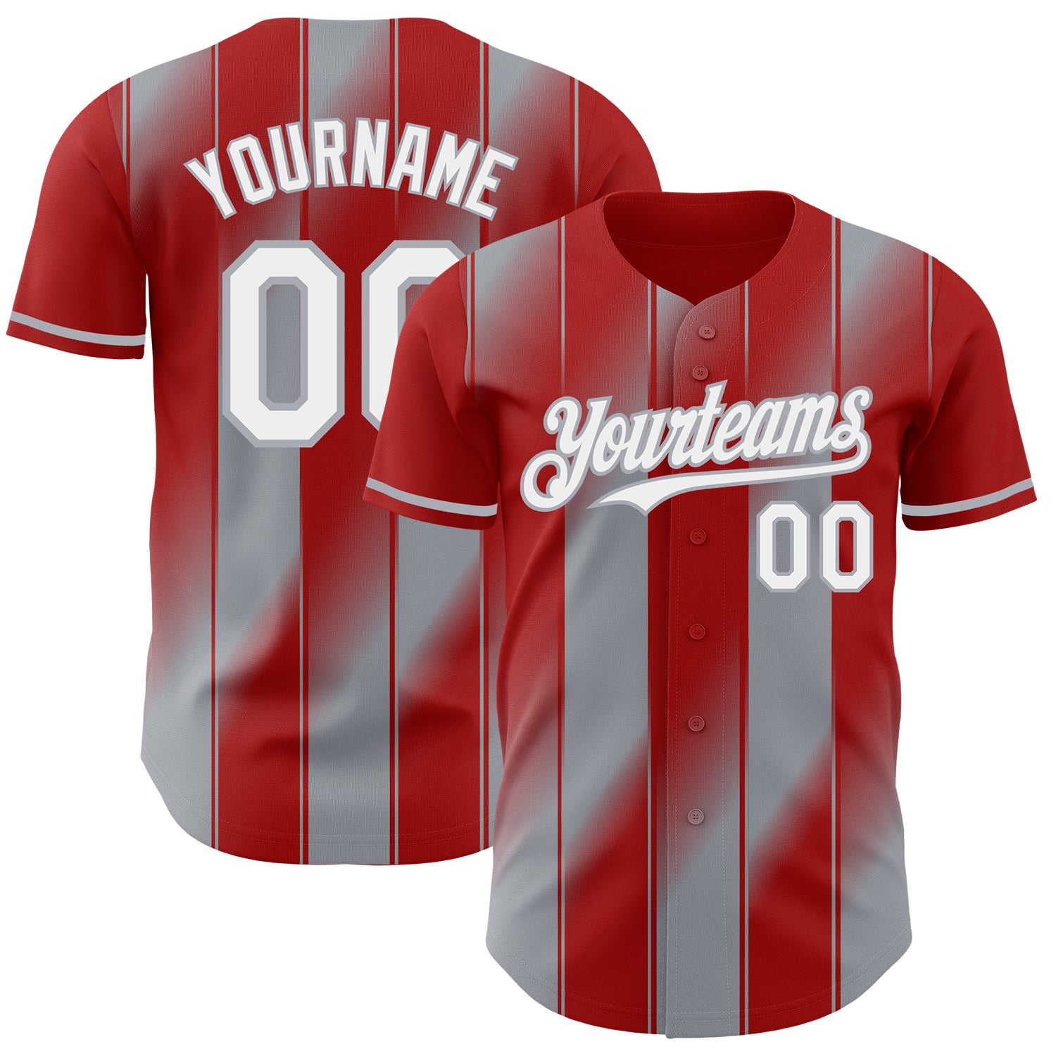 Custom Red White-Gray Gradient Classic Vertical Stripe Authentic Baseball Jersey