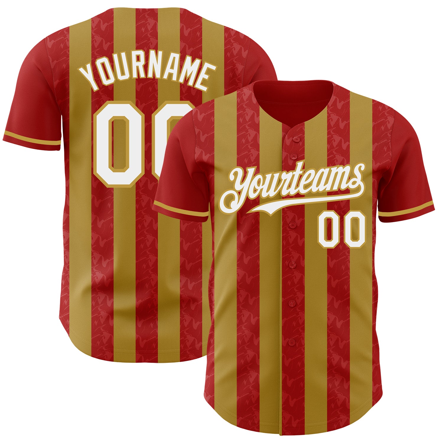 Custom Red White-Old Gold Classic Vertical Stripe Fluid Liquid Texture Authentic Baseball Jersey