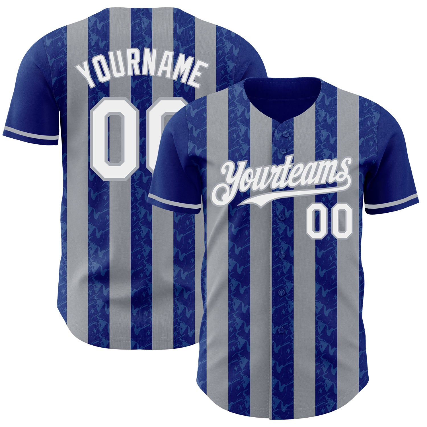 Custom Royal White-Gray Classic Vertical Stripe Fluid Liquid Texture Authentic Baseball Jersey