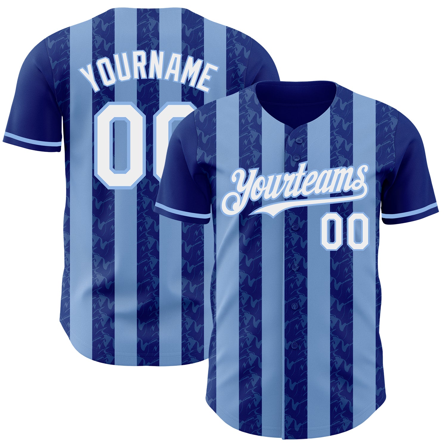 Custom Royal White-Light Blue Classic Vertical Stripe Fluid Liquid Texture Authentic Baseball Jersey