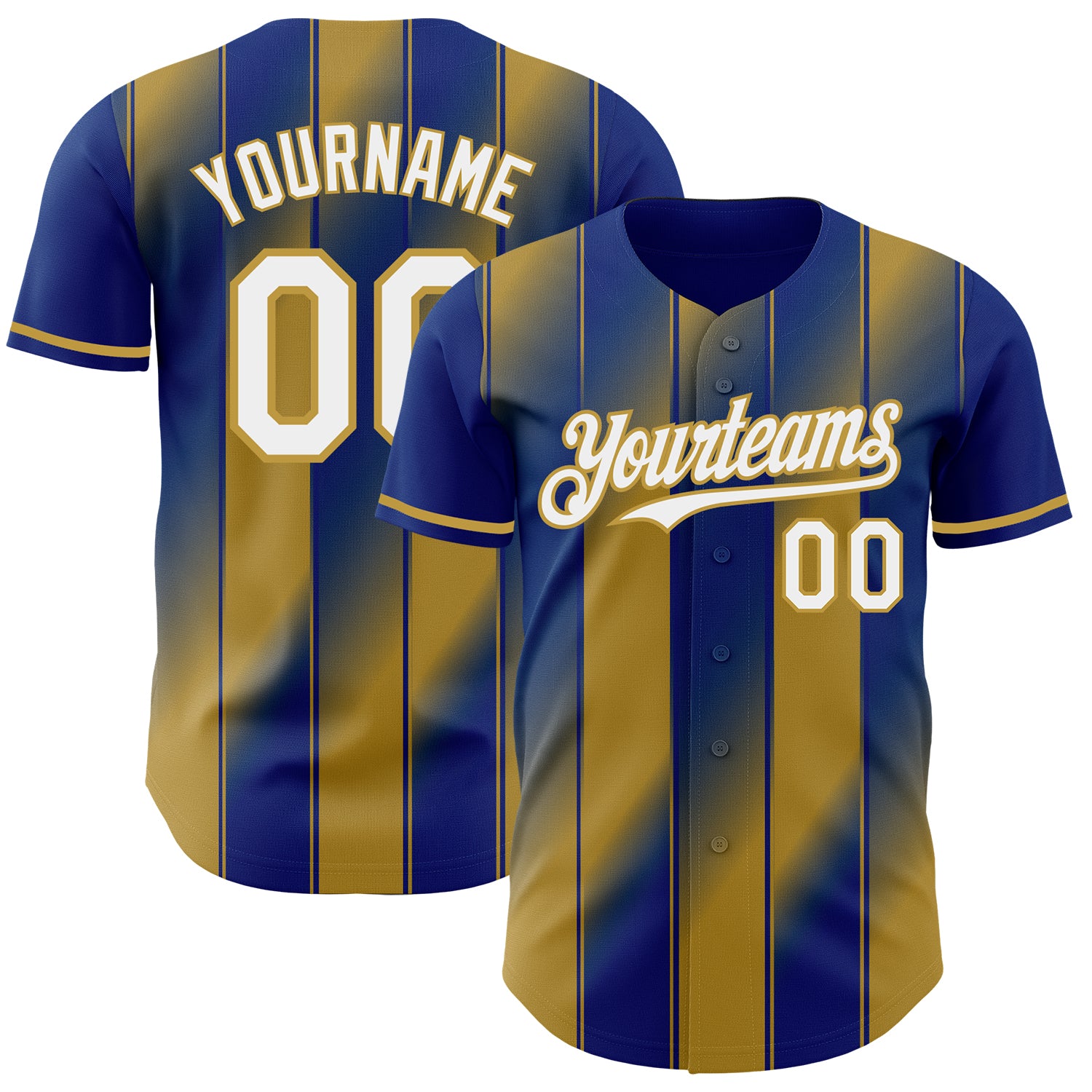 Custom Royal White-Old Gold Gradient Classic Vertical Stripe Authentic Baseball Jersey