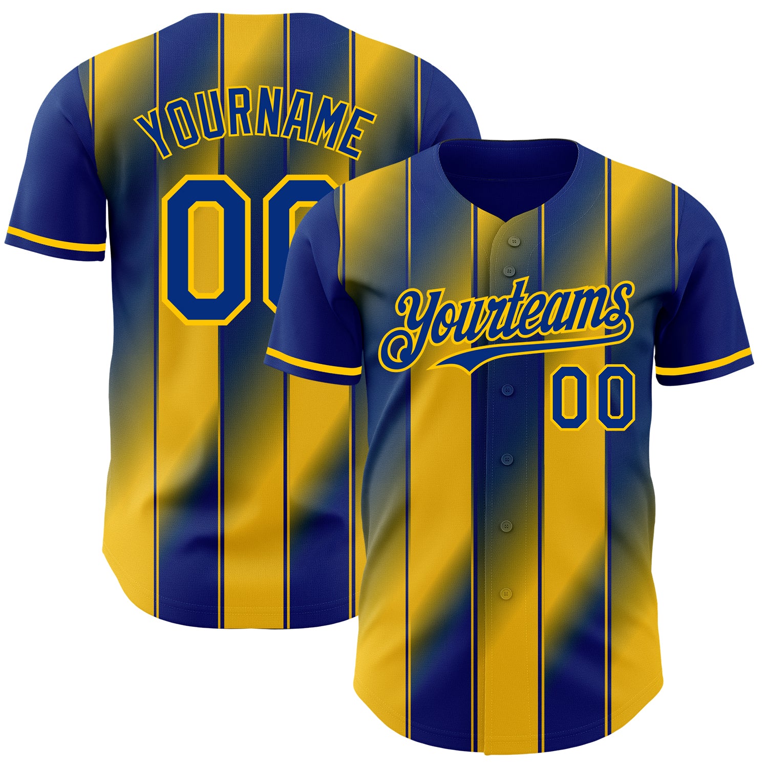 Custom Royal-Yellow Gradient Classic Vertical Stripe Authentic Baseball Jersey