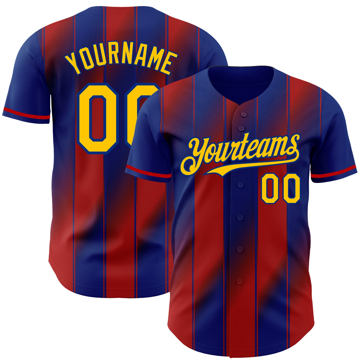 Custom Royal Yellow-Red Gradient Classic Vertical Stripe Authentic Baseball Jersey