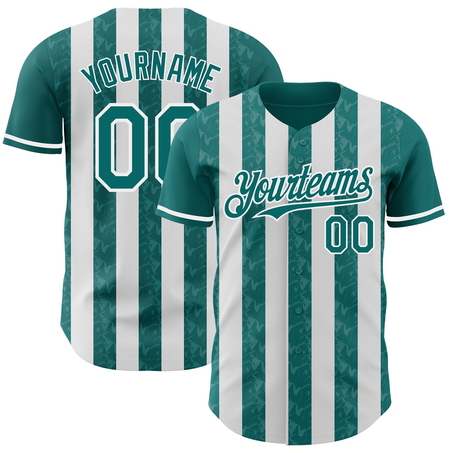 Custom Teal-White Classic Vertical Stripe Fluid Liquid Texture Authentic Baseball Jersey
