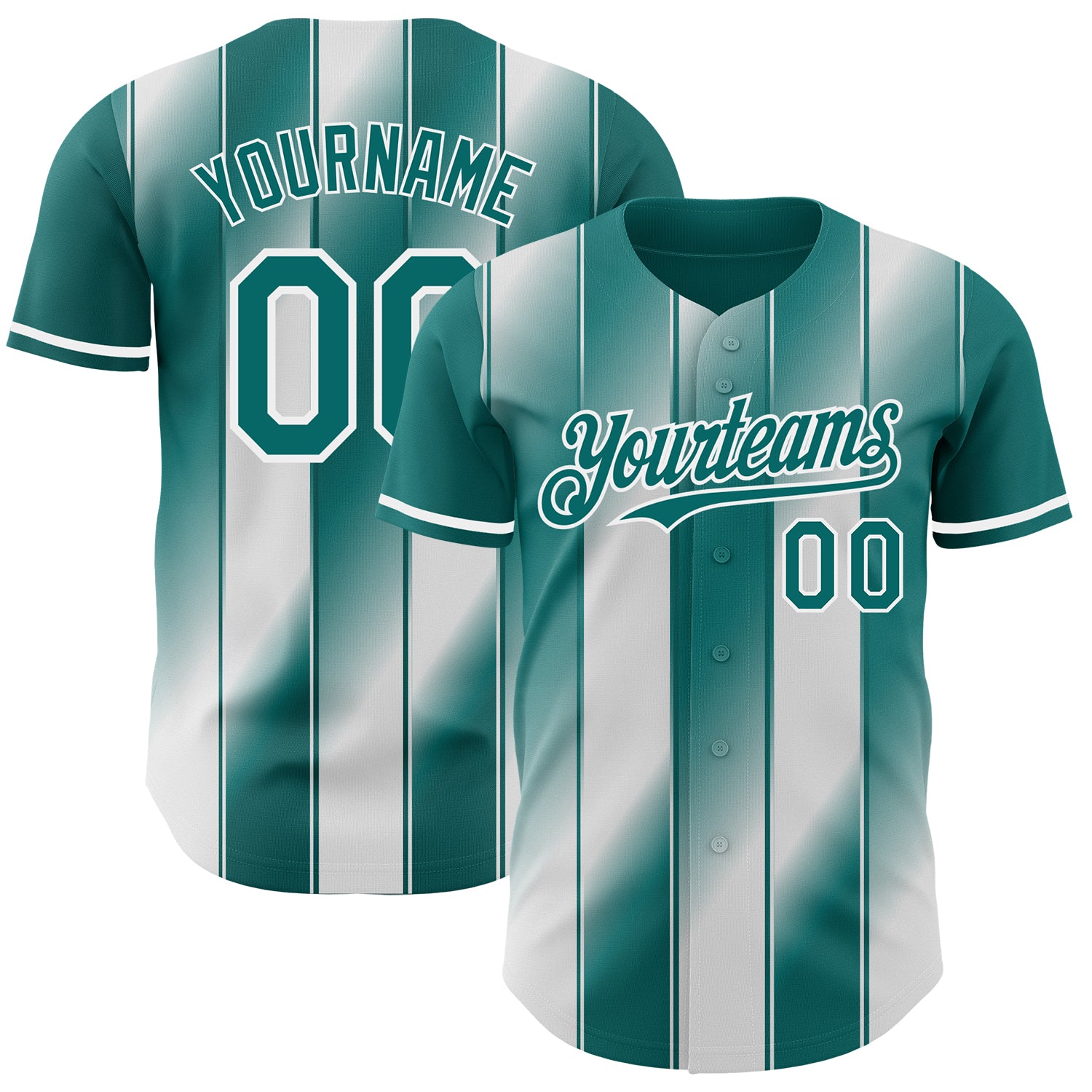 Custom Teal-White Gradient Classic Vertical Stripe Authentic Baseball Jersey
