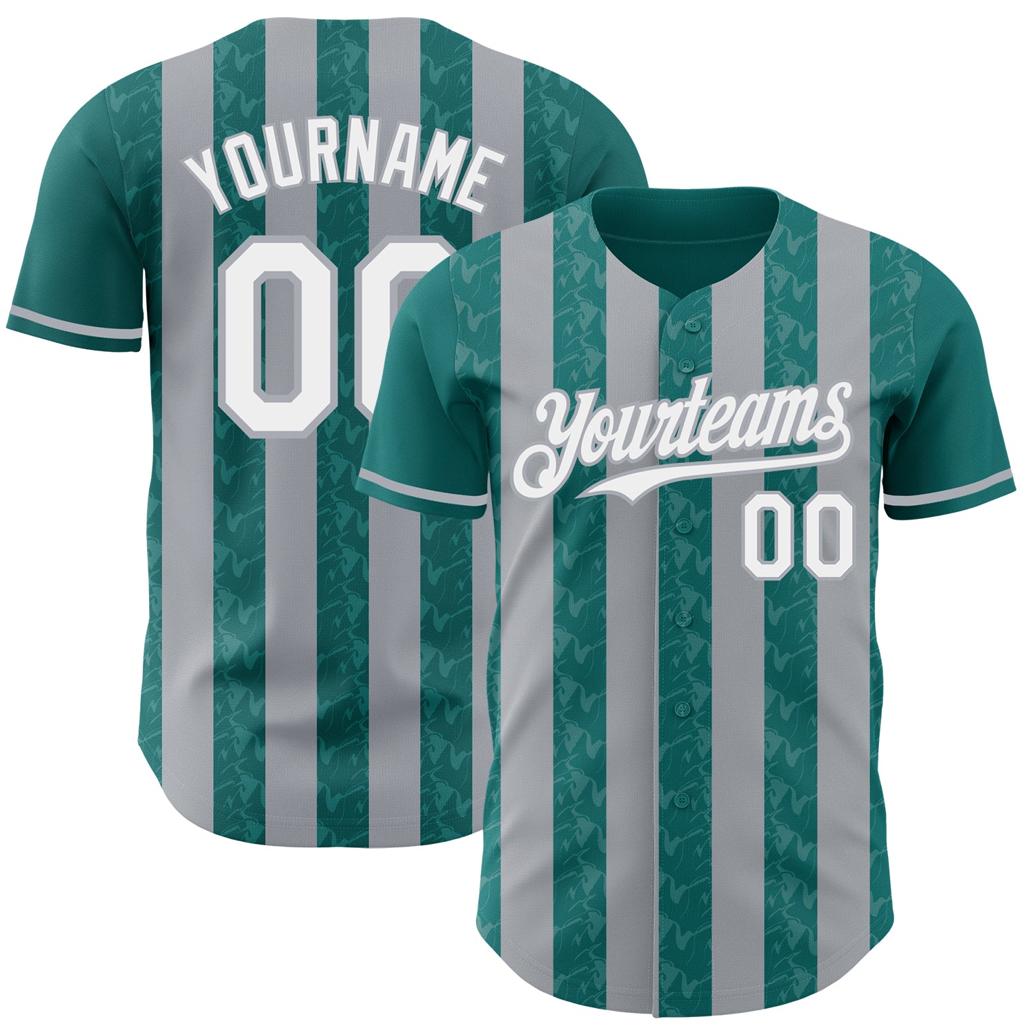 Custom Teal White-Gray Classic Vertical Stripe Fluid Liquid Texture Authentic Baseball Jersey