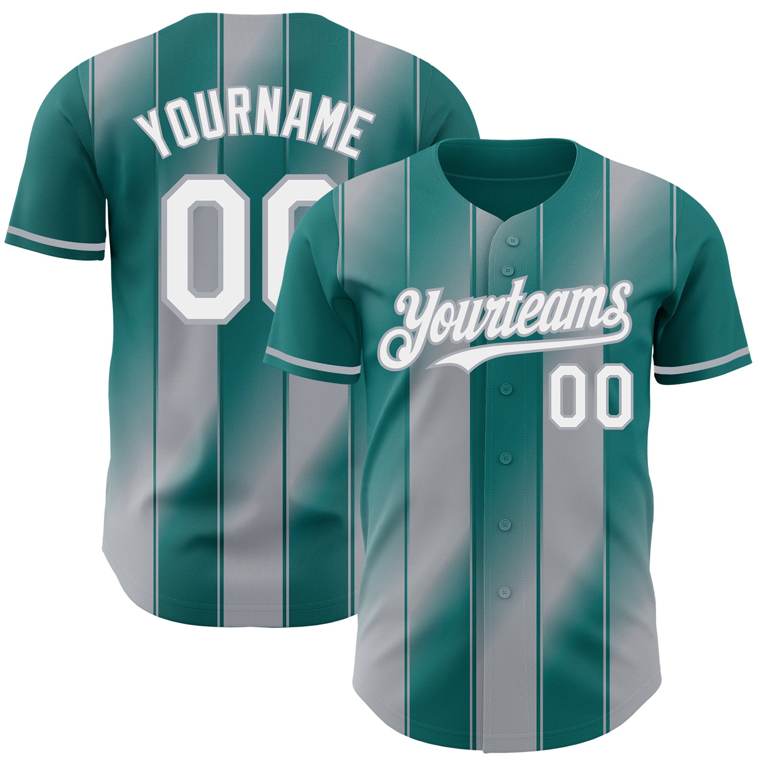 Custom Teal White-Gray Gradient Classic Vertical Stripe Authentic Baseball Jersey