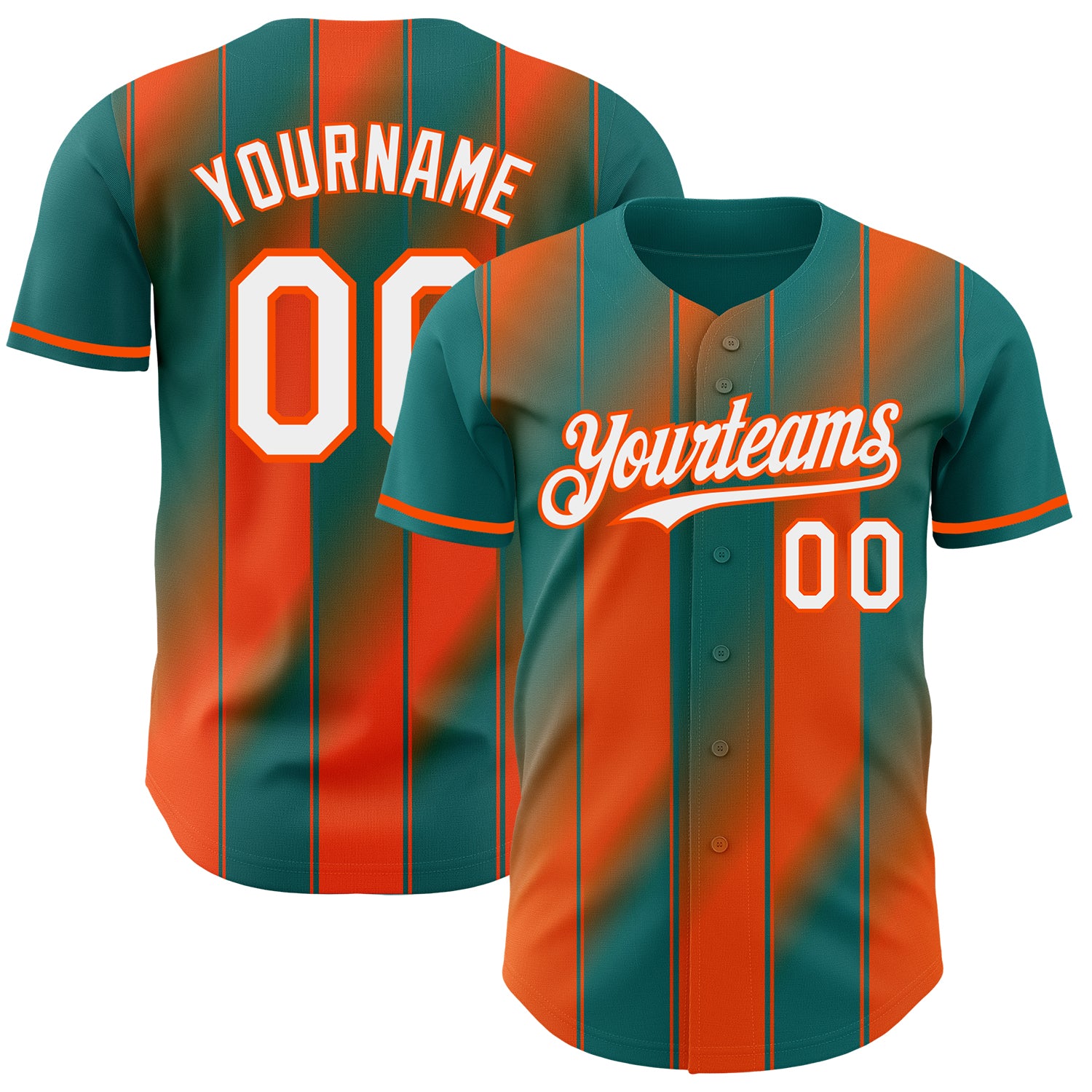 Custom Teal White-Orange Gradient Classic Vertical Stripe Authentic Baseball Jersey
