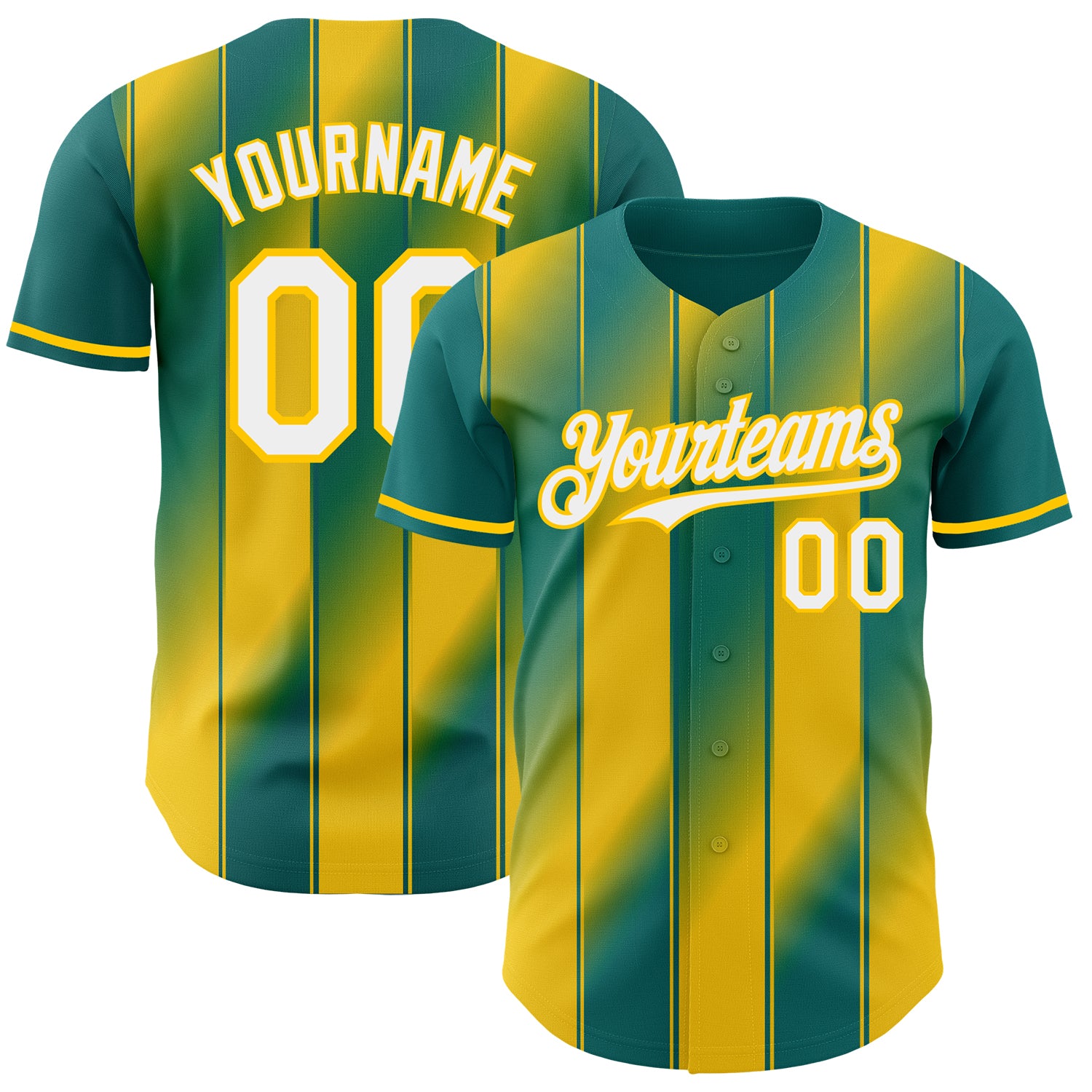 Custom Teal White-Yellow Gradient Classic Vertical Stripe Authentic Baseball Jersey