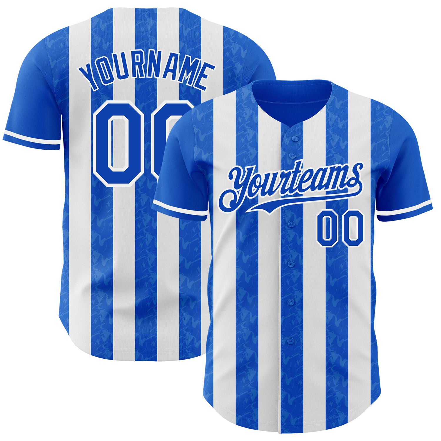 Custom Thunder Blue-White Classic Vertical Stripe Fluid Liquid Texture Authentic Baseball Jersey