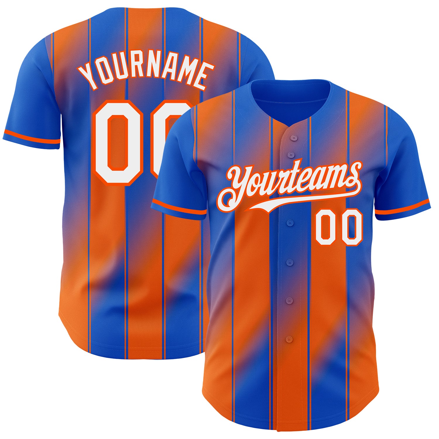 Custom Thunder Blue White-Orange Gradient Classic Vertical Stripe Authentic Baseball Jersey