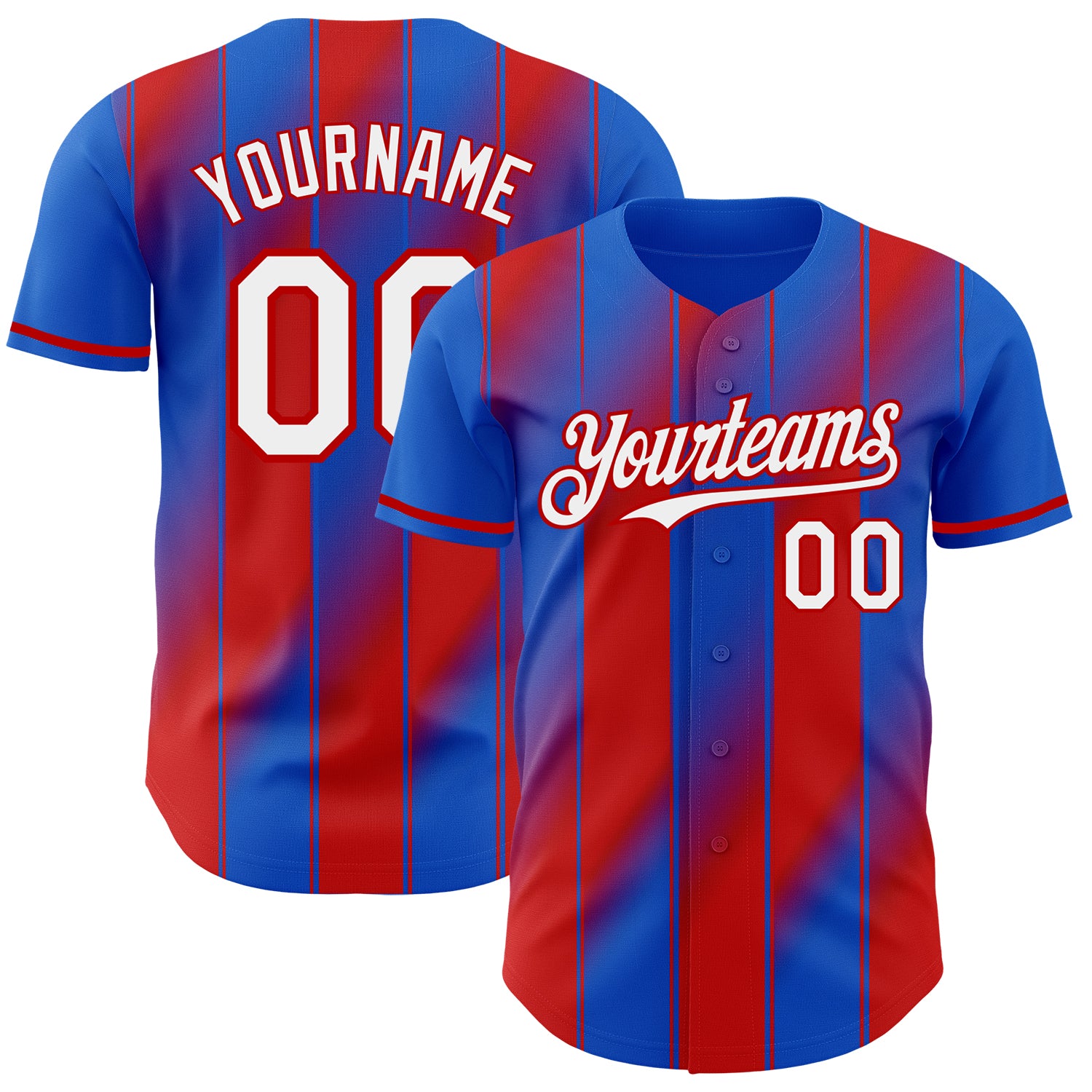 Custom Thunder Blue White-Red Gradient Classic Vertical Stripe Authentic Baseball Jersey