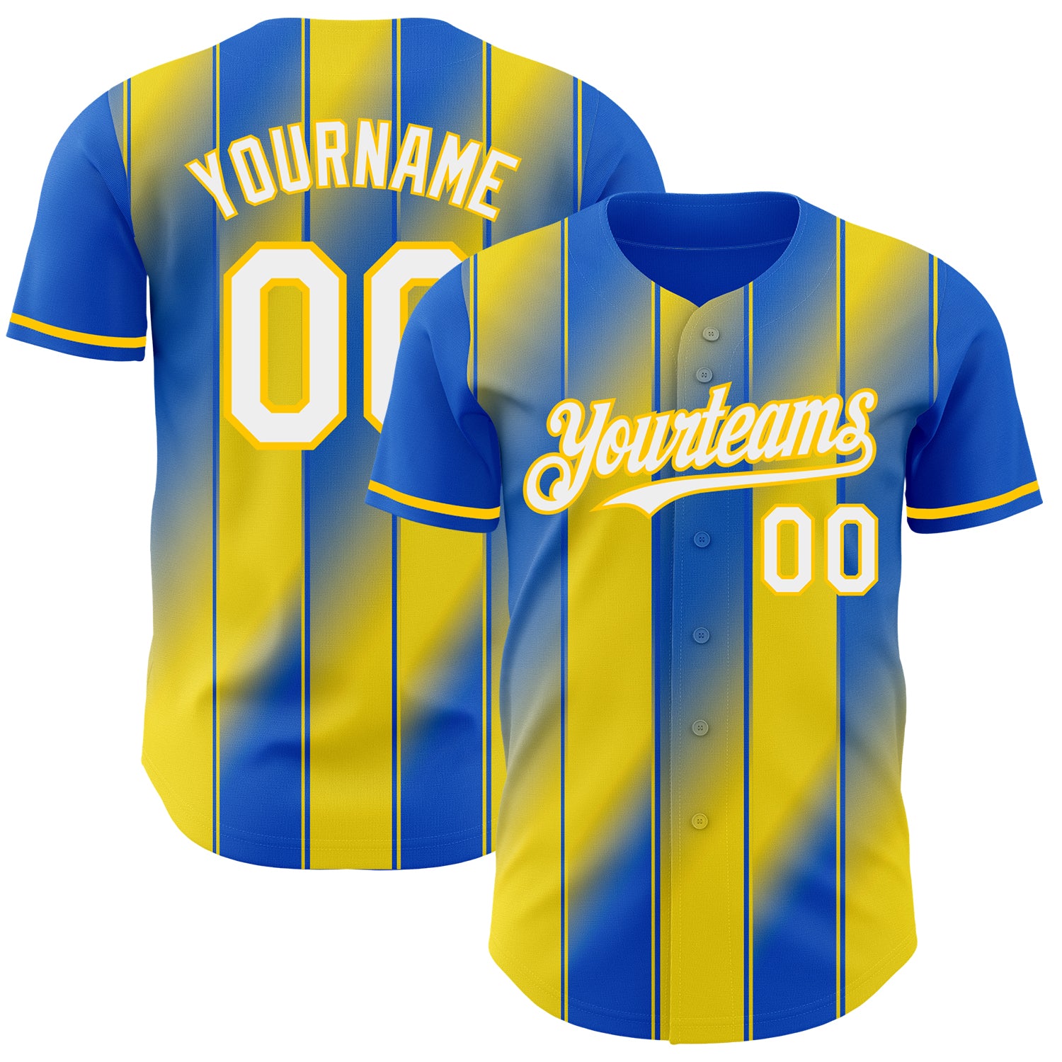 Custom Thunder Blue White-Yellow Gradient Classic Vertical Stripe Authentic Baseball Jersey