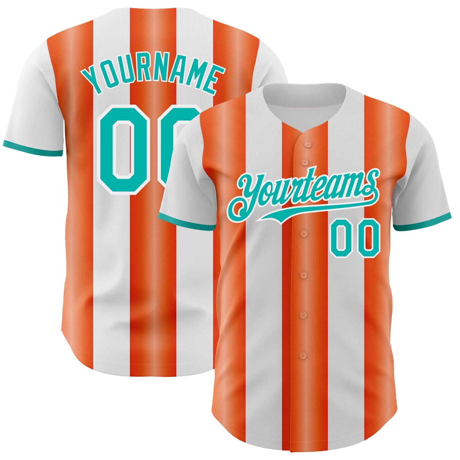 Custom White Aqua-Orange Gradient Vertical Stripe Argentina Style Authentic Baseball Jersey