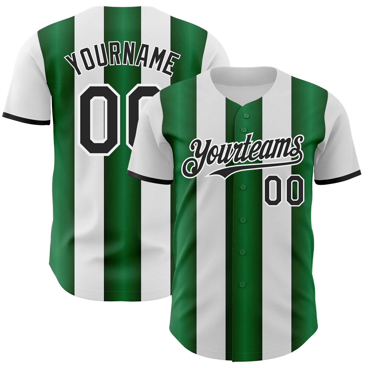 Custom White Black-Green Gradient Vertical Stripe Argentina Style Authentic Baseball Jersey