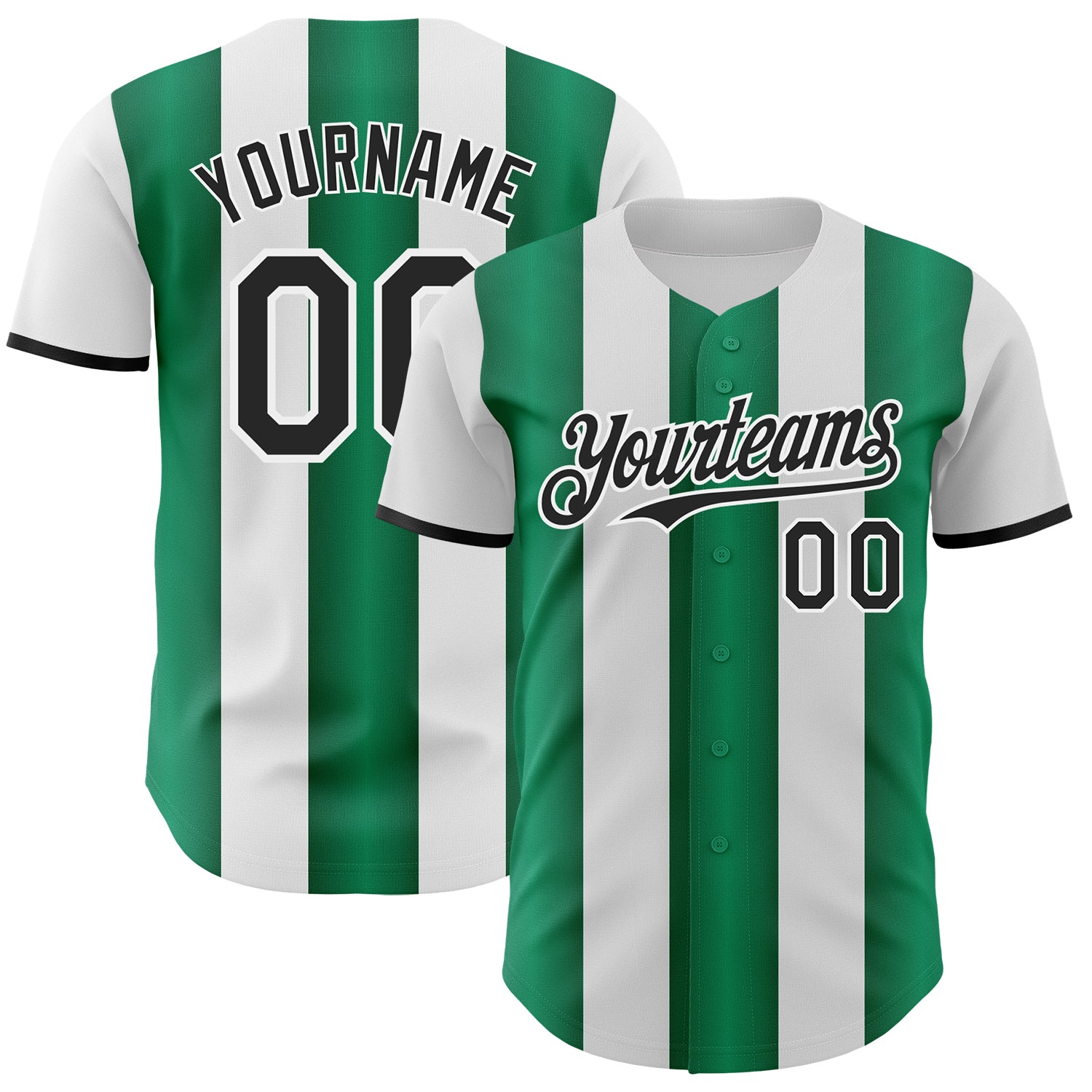 Custom White Black-Kelly Green Gradient Vertical Stripe Argentina Style Authentic Baseball Jersey