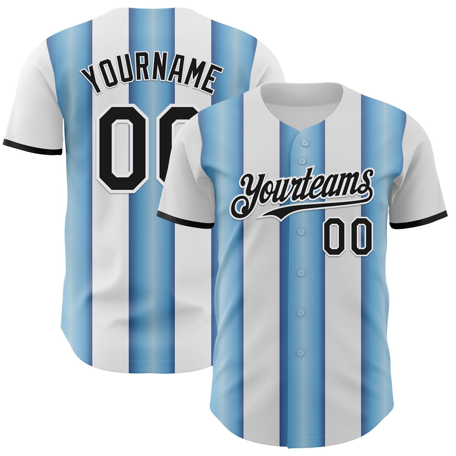 Custom White Black-Light Blue Gradient Vertical Stripe Argentina Style Authentic Baseball Jersey