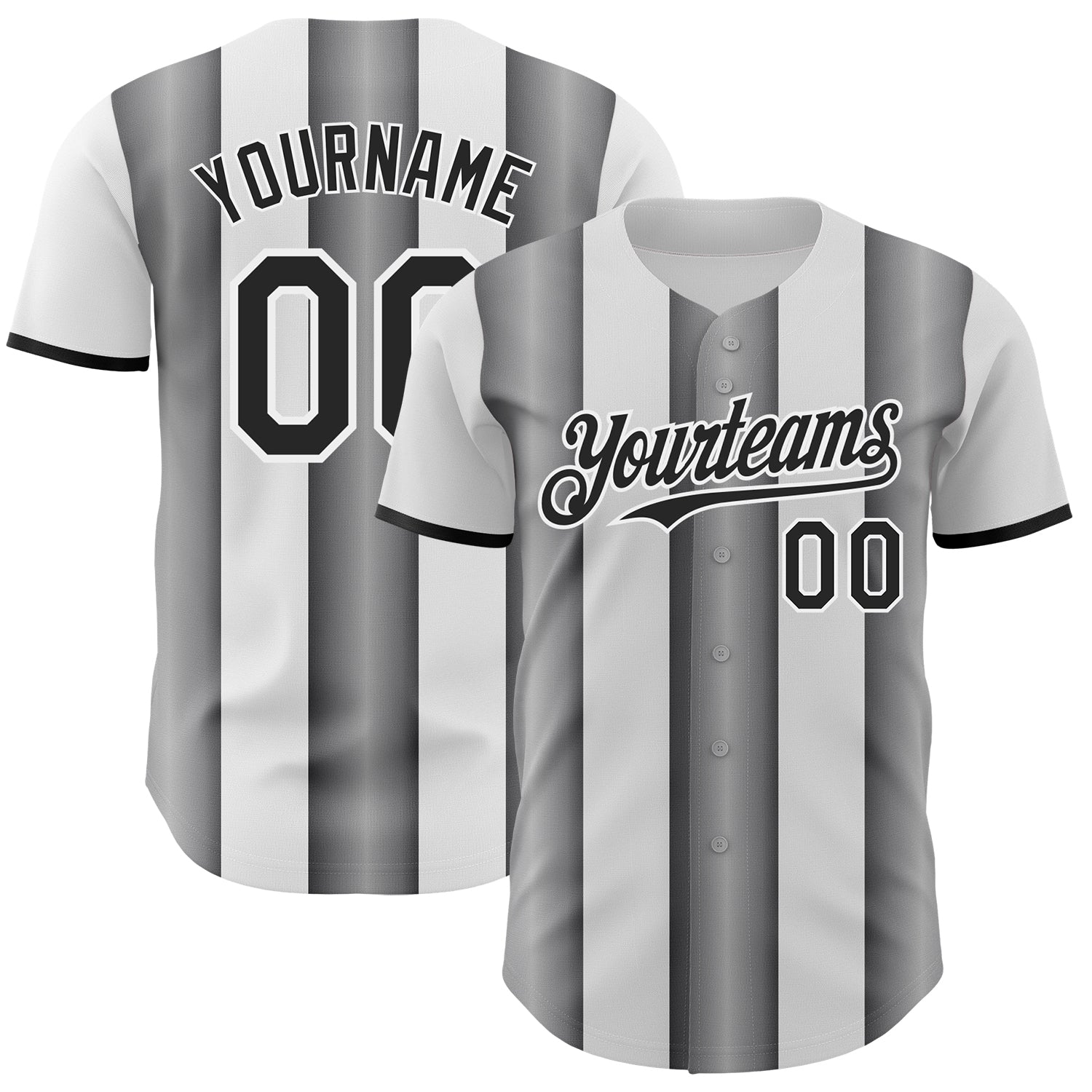 Custom White Black-Steel Gray Gradient Vertical Stripe Argentina Style Authentic Baseball Jersey