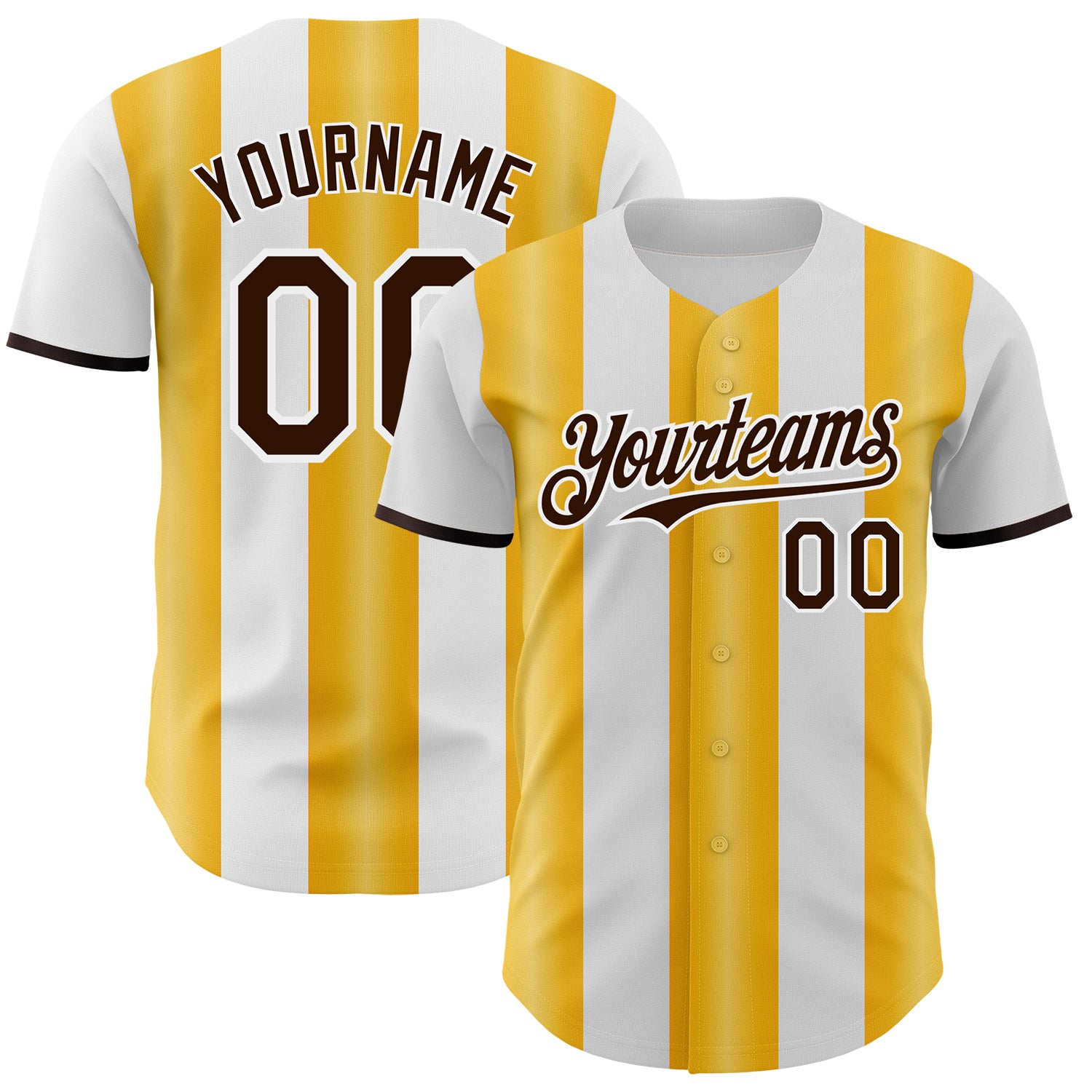 Custom White Brown-Gold Gradient Vertical Stripe Argentina Style Authentic Baseball Jersey