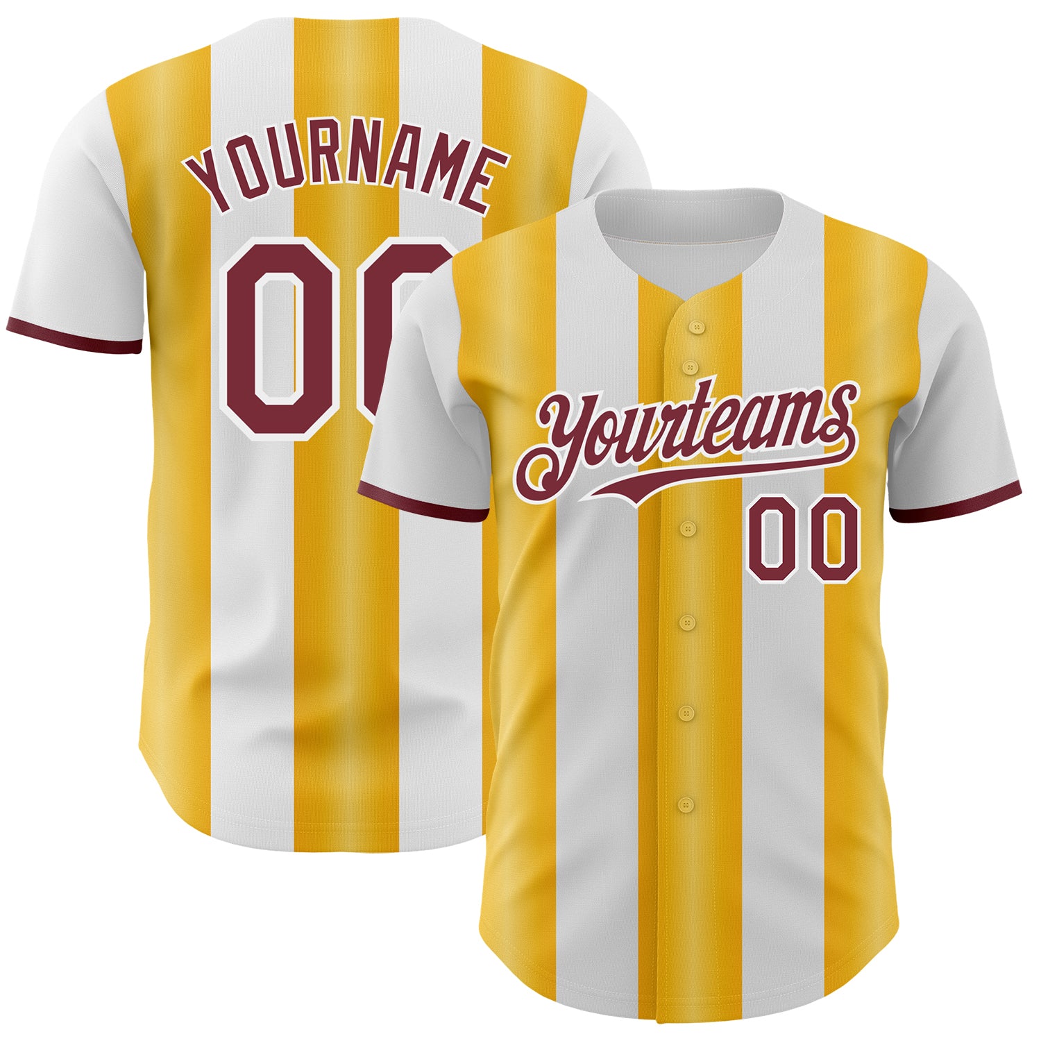 Custom White Burgundy-Gold Gradient Vertical Stripe Argentina Style Authentic Baseball Jersey