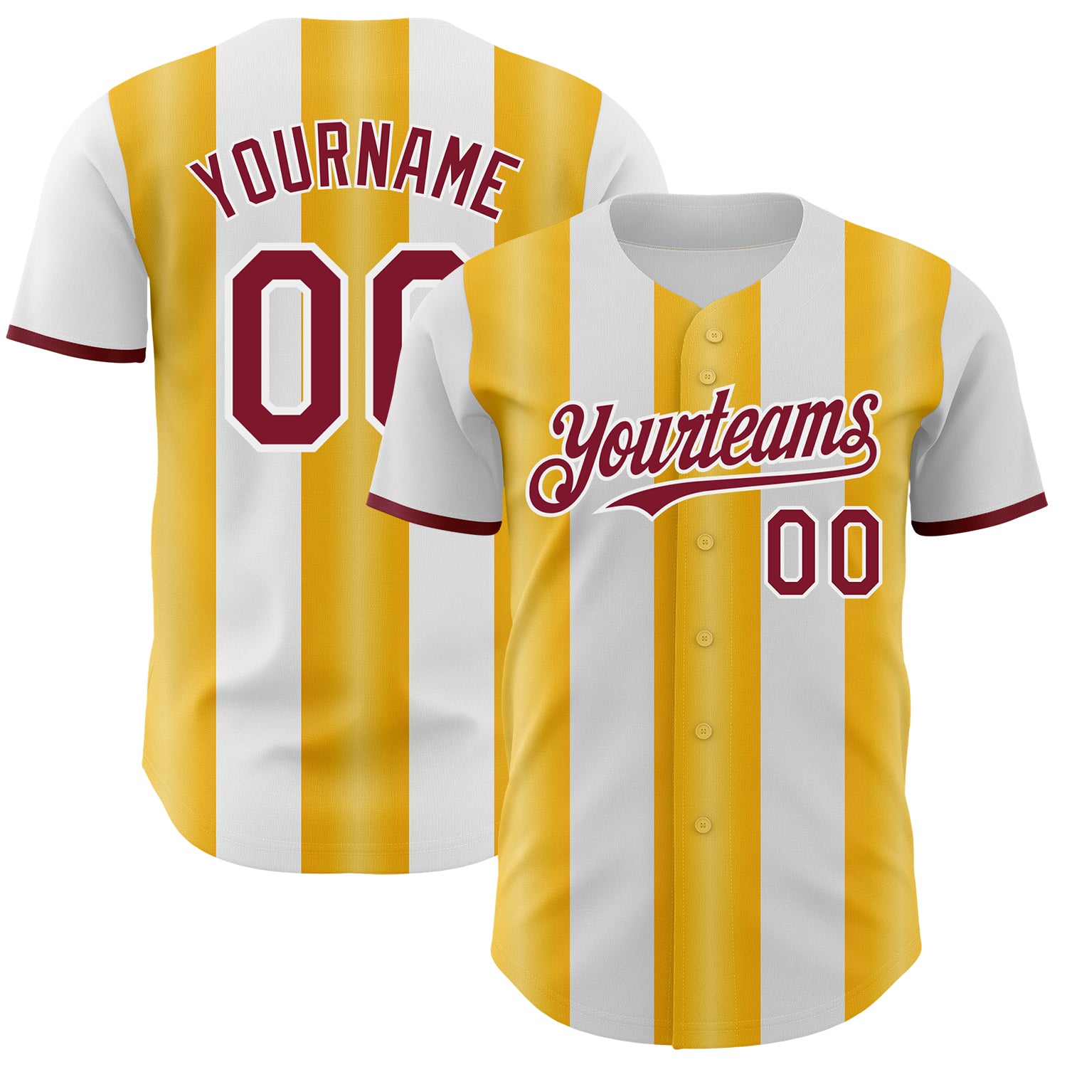 Custom White Crimson-Gold Gradient Vertical Stripe Argentina Style Authentic Baseball Jersey