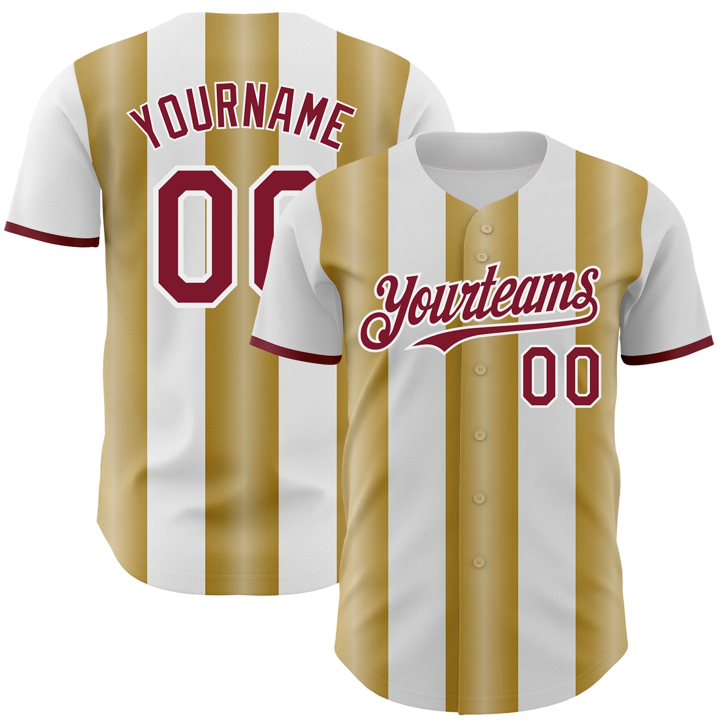 Custom White Crimson-Old Gold Gradient Vertical Stripe Argentina Style Authentic Baseball Jersey