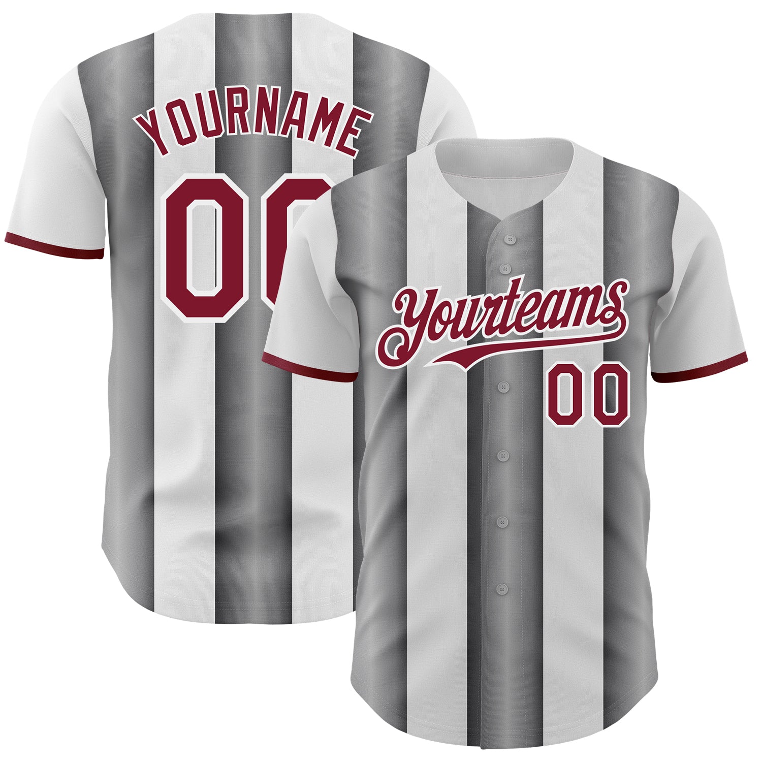 Custom White Crimson-Steel Gray Gradient Vertical Stripe Argentina Style Authentic Baseball Jersey