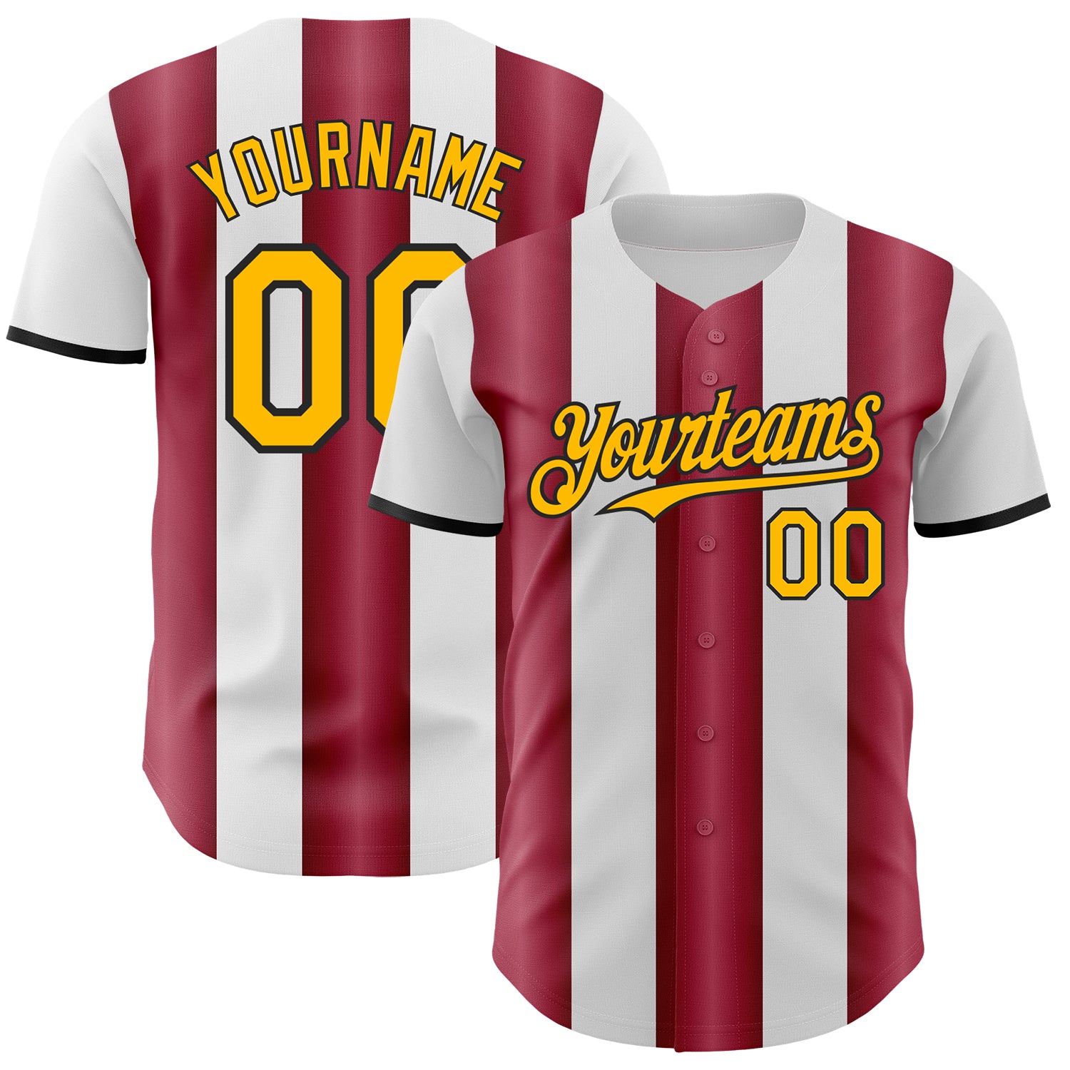 Custom White Gold Crimson-Black Gradient Vertical Stripe Argentina Style Authentic Baseball Jersey