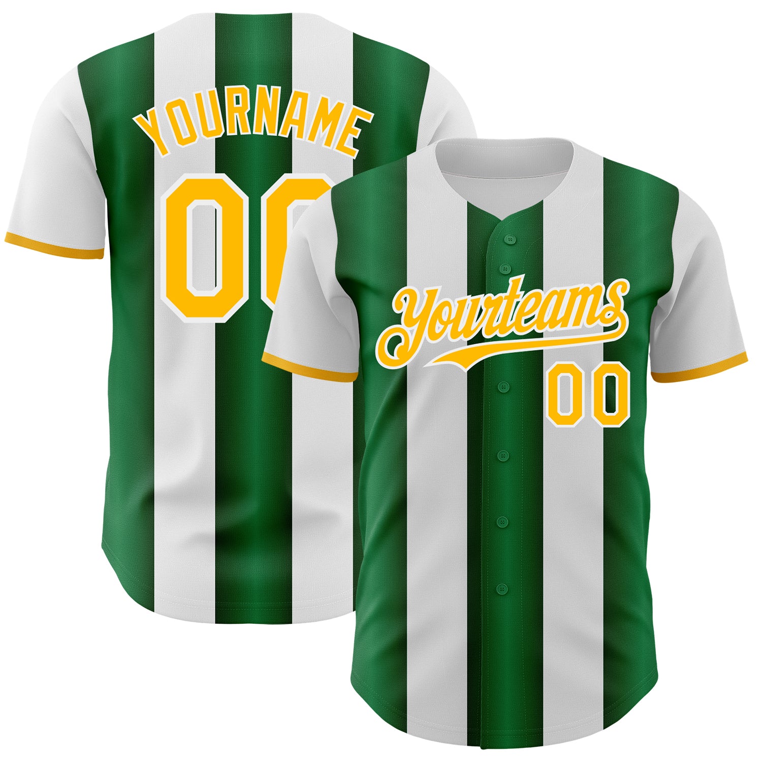 Custom White Gold-Green Gradient Vertical Stripe Argentina Style Authentic Baseball Jersey