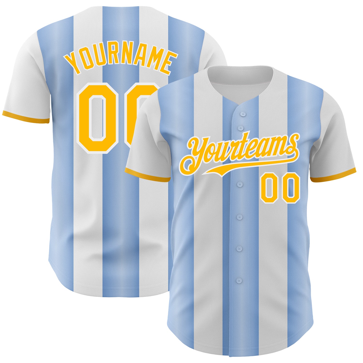 Custom White Gold-Light Blue Gradient Vertical Stripe Argentina Style Authentic Baseball Jersey