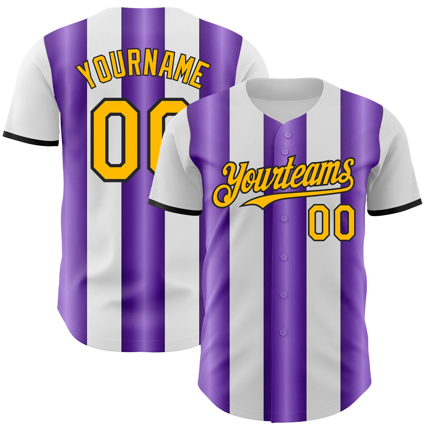 Custom White Gold Purple-Black Gradient Vertical Stripe Argentina Style Authentic Baseball Jersey