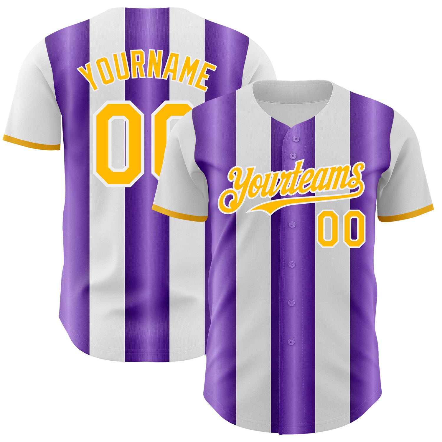 Custom White Gold-Purple Gradient Vertical Stripe Argentina Style Authentic Baseball Jersey