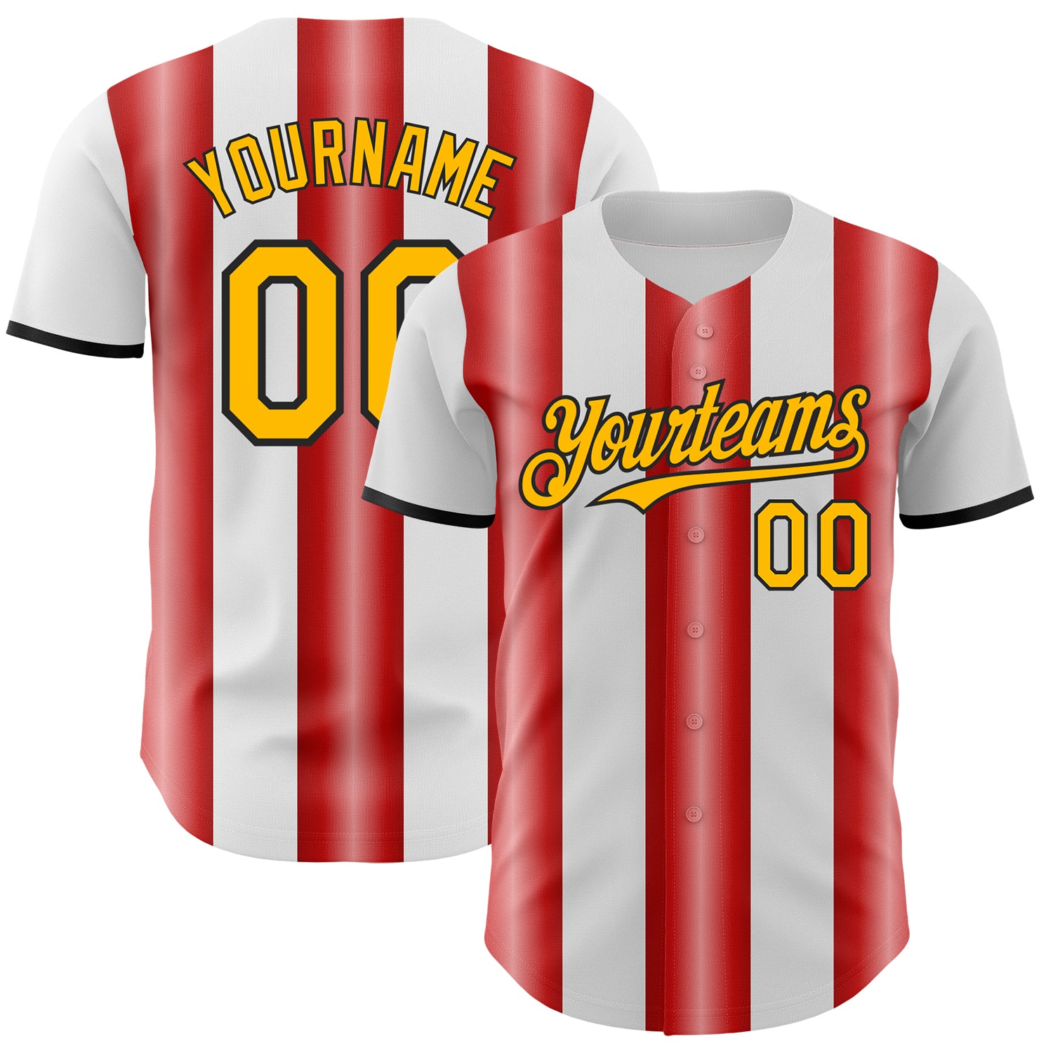 Custom White Gold Red-Black Gradient Vertical Stripe Argentina Style Authentic Baseball Jersey