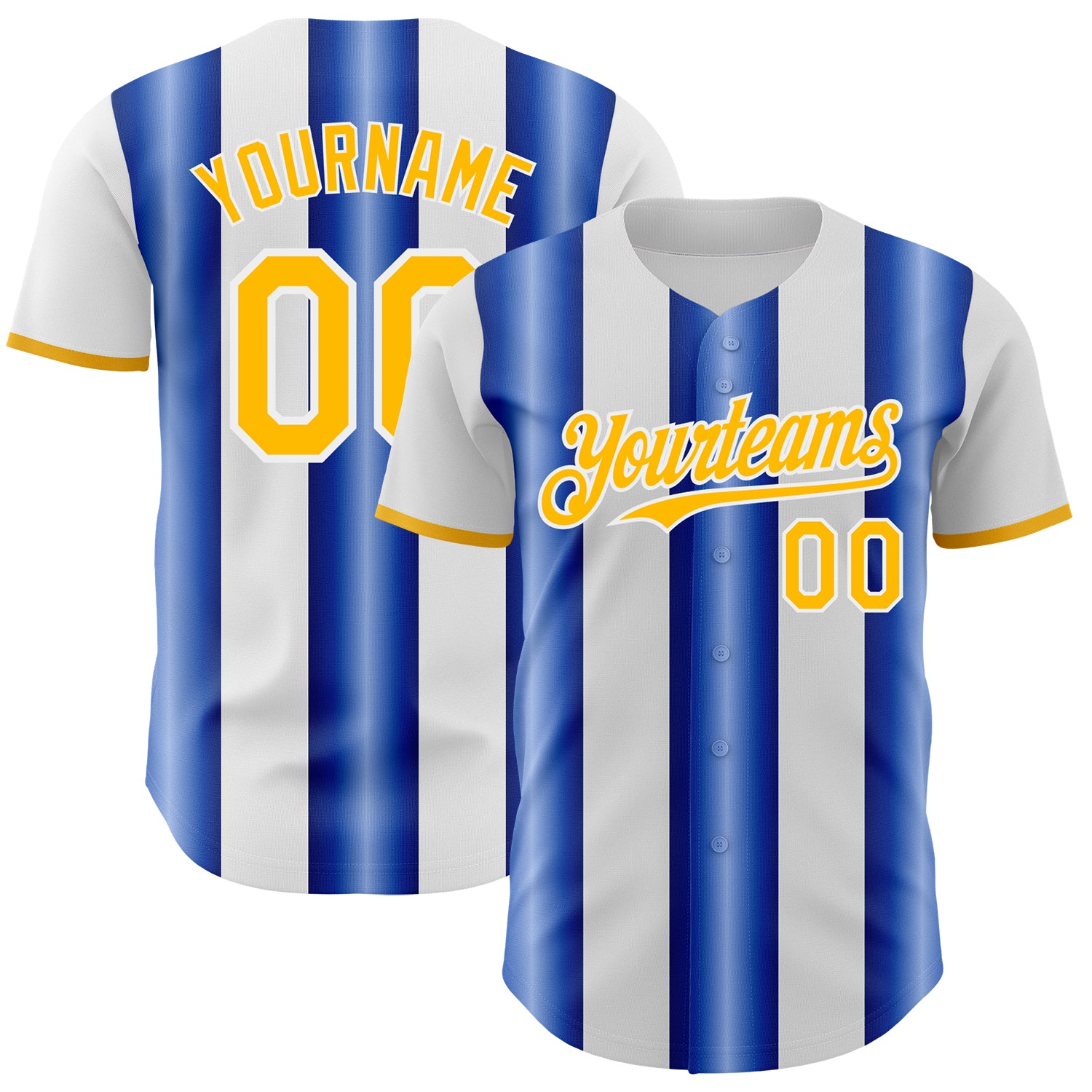 Custom White Gold-Royal Gradient Vertical Stripe Argentina Style Authentic Baseball Jersey