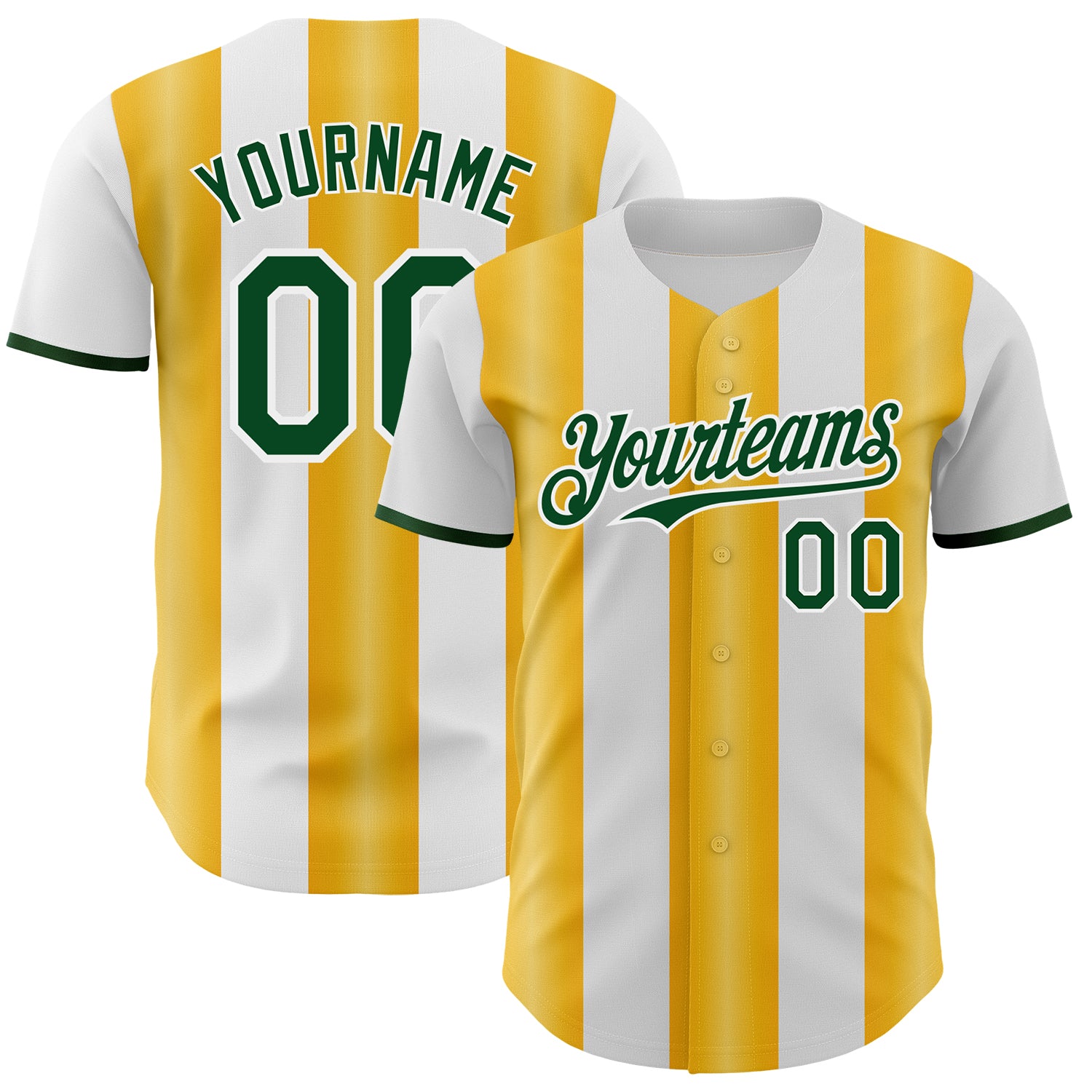 Custom White Green-Gold Gradient Vertical Stripe Argentina Style Authentic Baseball Jersey