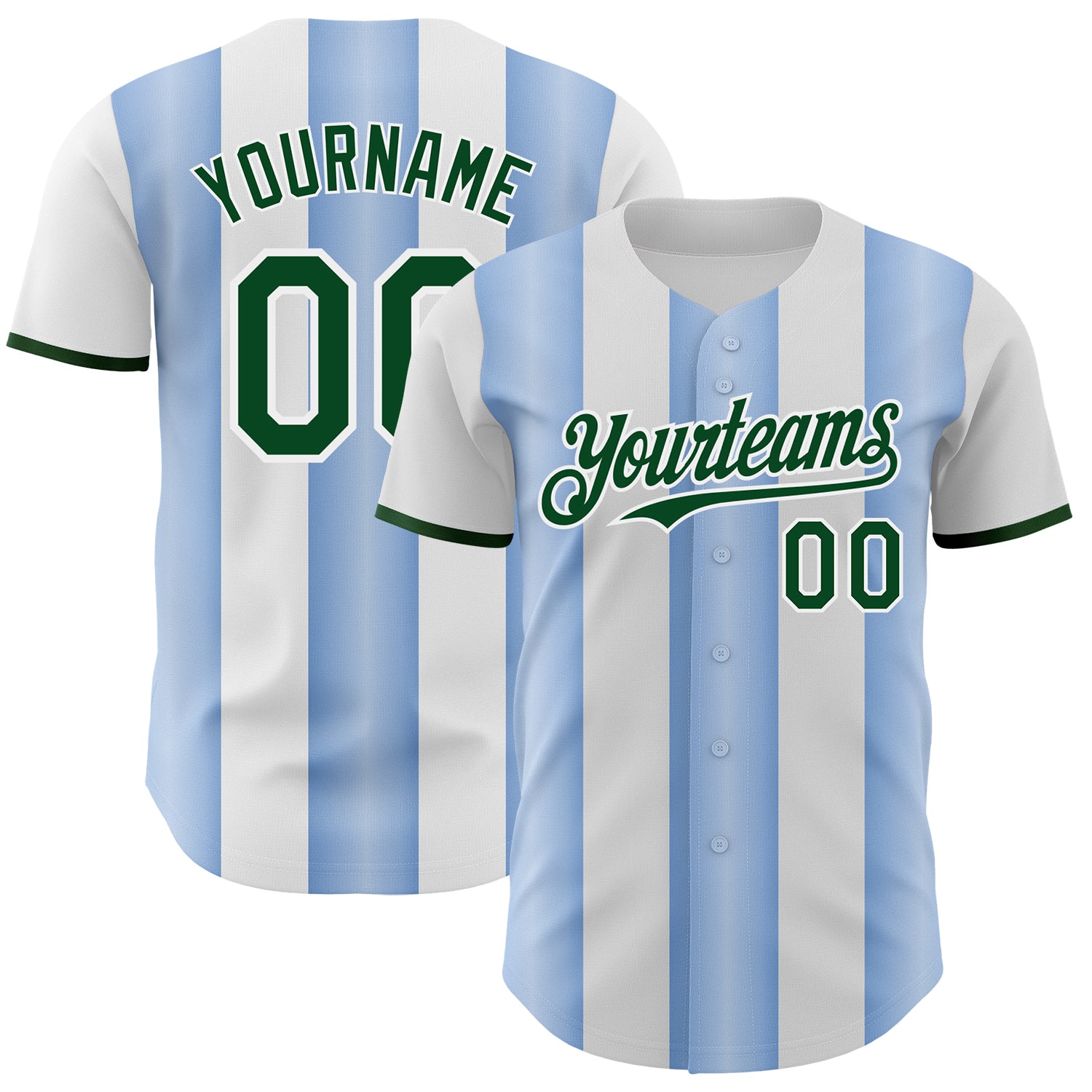 Custom White Green-Light Blue Gradient Vertical Stripe Argentina Style Authentic Baseball Jersey