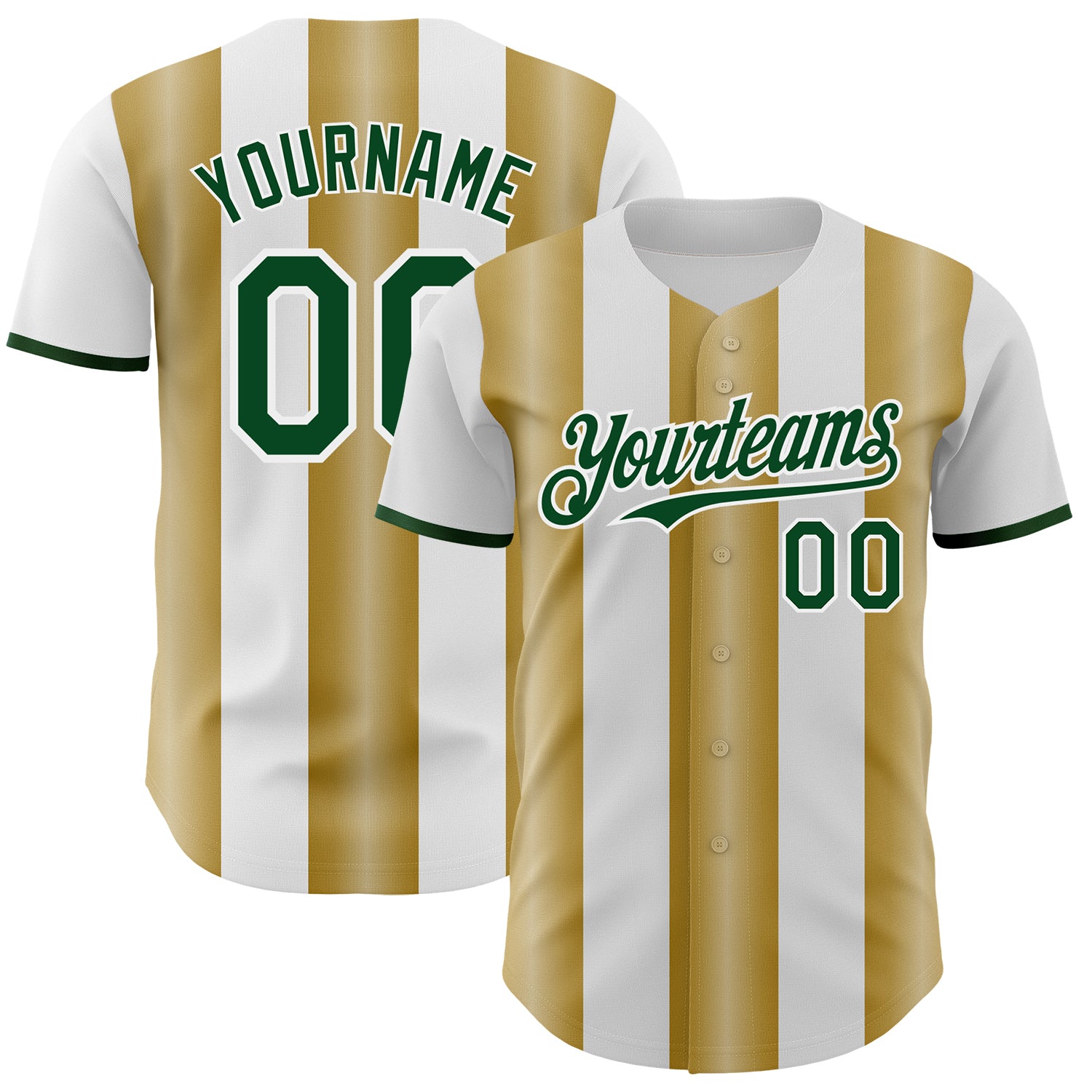 Custom White Green-Old Gold Gradient Vertical Stripe Argentina Style Authentic Baseball Jersey