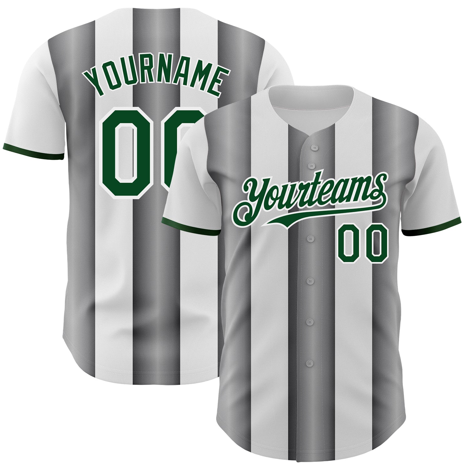 Custom White Green-Steel Gray Gradient Vertical Stripe Argentina Style Authentic Baseball Jersey