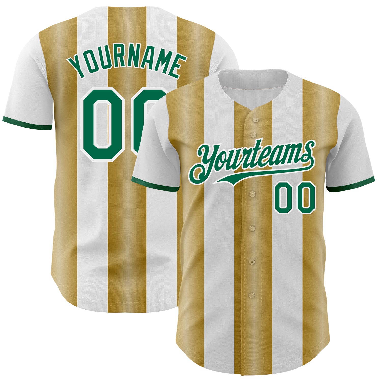 Custom White Kelly Green-Old Gold Gradient Vertical Stripe Argentina Style Authentic Baseball Jersey