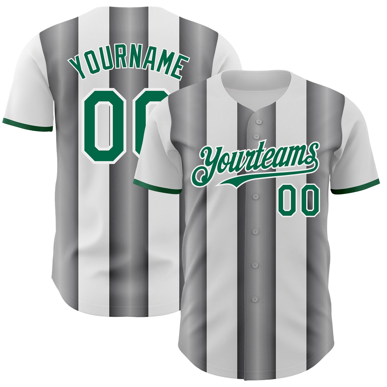 Custom White Kelly Green-Steel Gray Gradient Vertical Stripe Argentina Style Authentic Baseball Jersey