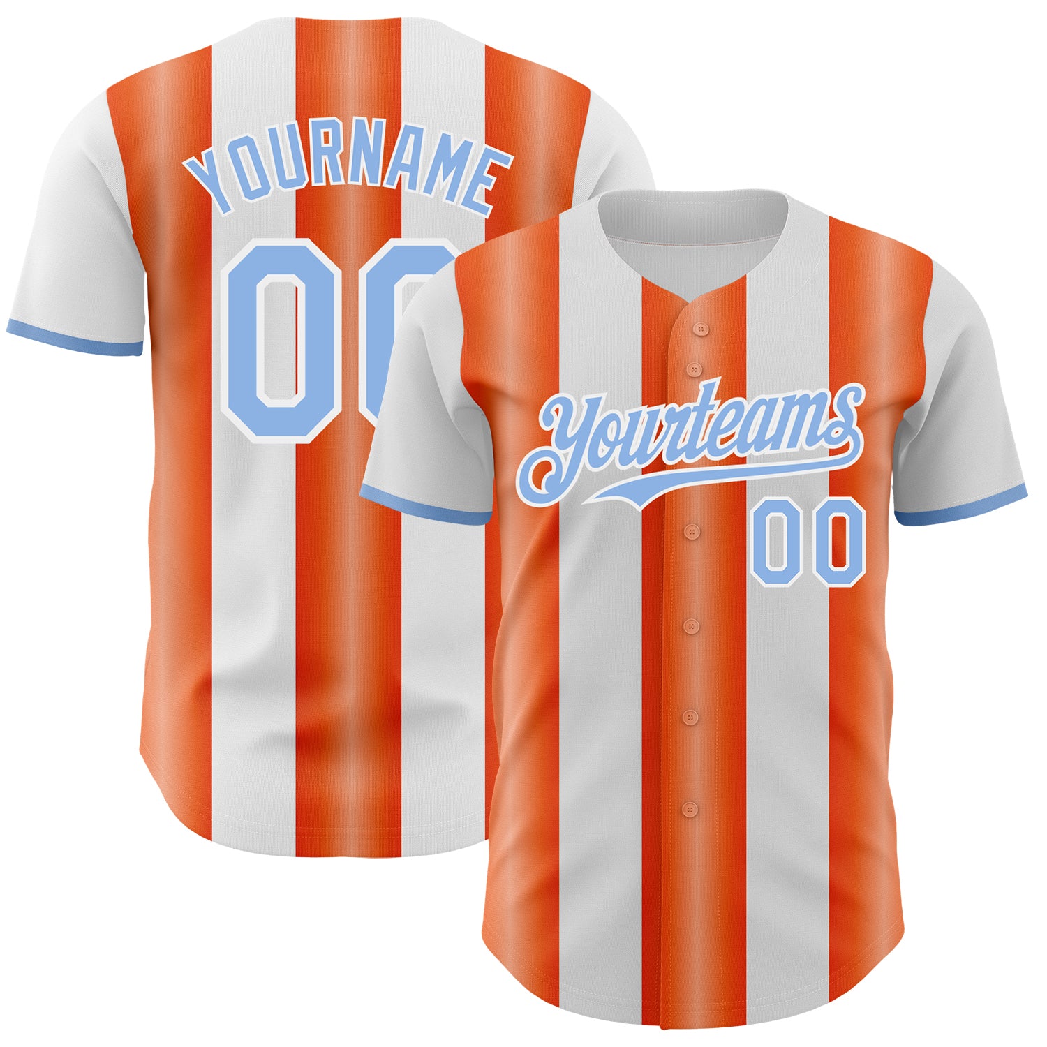 Custom White Light Blue-Orange Gradient Vertical Stripe Argentina Style Authentic Baseball Jersey