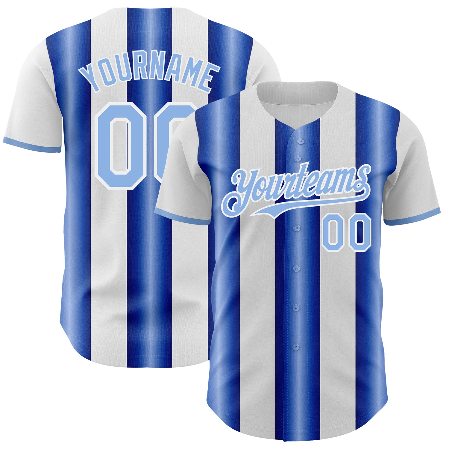 Custom White Light Blue-Royal Gradient Vertical Stripe Argentina Style Authentic Baseball Jersey