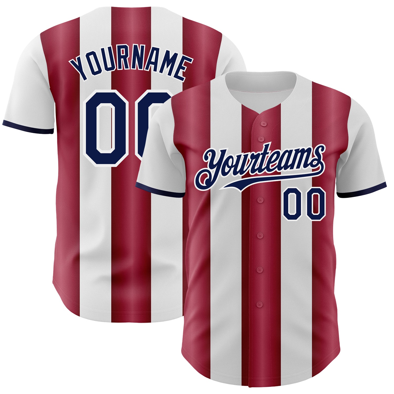 Custom White Navy-Crimson Gradient Vertical Stripe Argentina Style Authentic Baseball Jersey