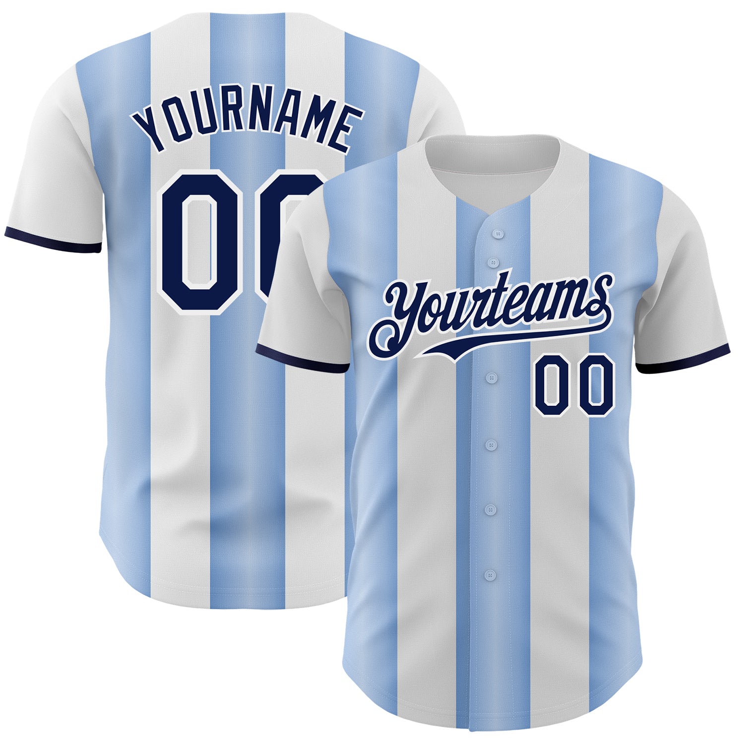 Custom White Navy-Light Blue Gradient Vertical Stripe Argentina Style Authentic Baseball Jersey