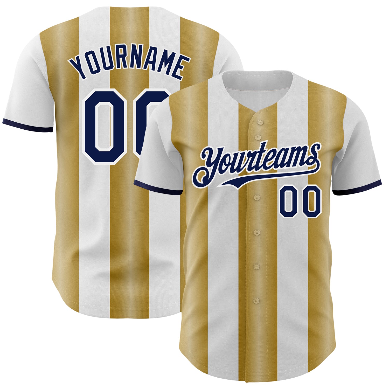 Custom White Navy-Old Gold Gradient Vertical Stripe Argentina Style Authentic Baseball Jersey