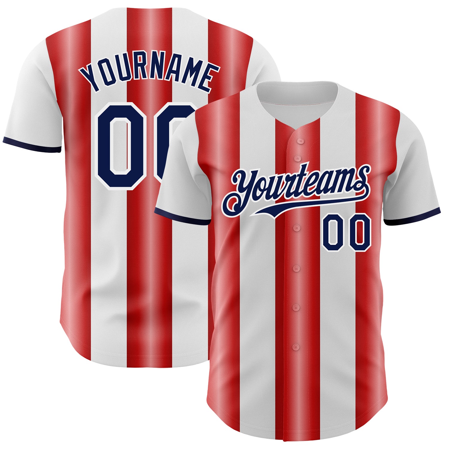 Custom White Navy-Red Gradient Vertical Stripe Argentina Style Authentic Baseball Jersey