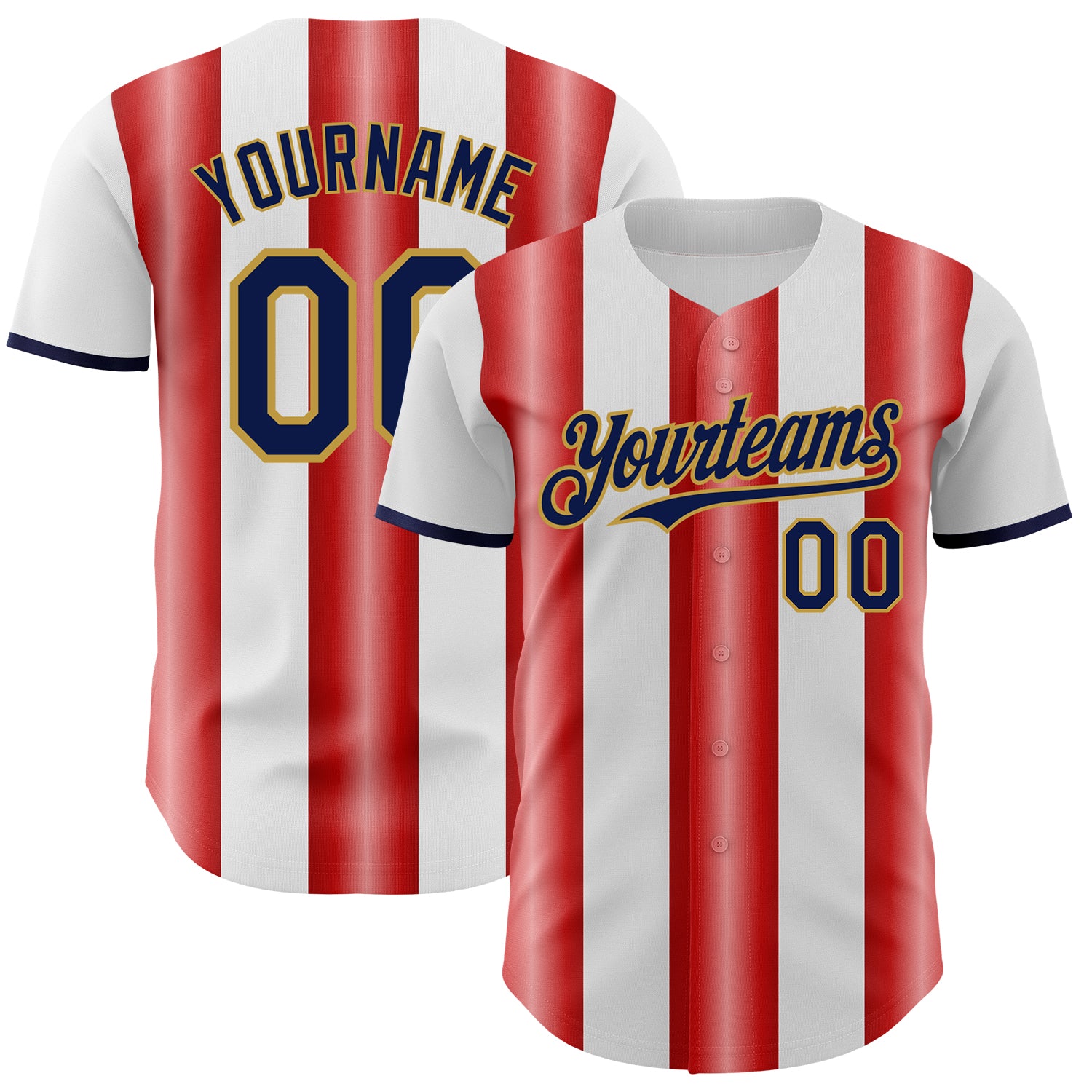 Custom White Navy Red-Old Gold Gradient Vertical Stripe Argentina Style Authentic Baseball Jersey