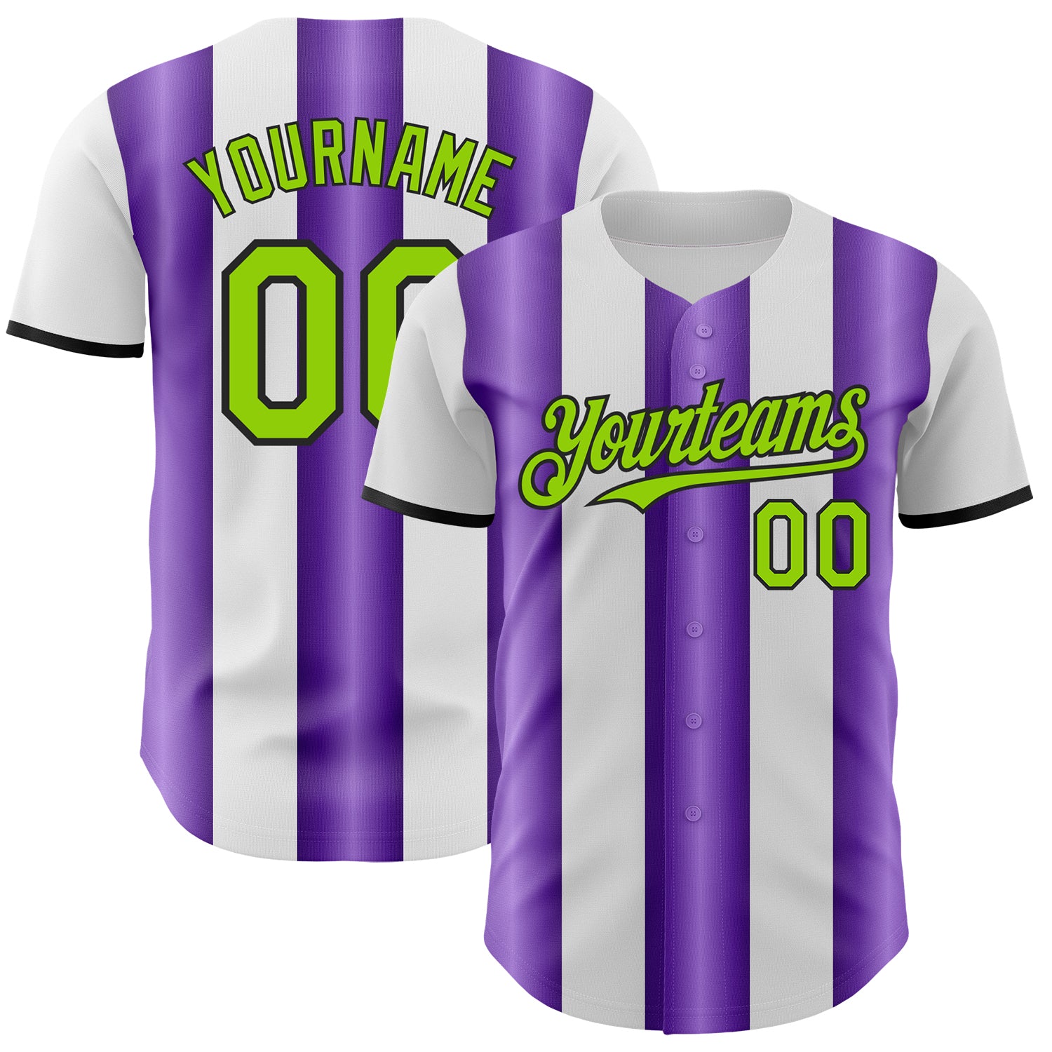 Custom White Neon Green Purple-Black Gradient Vertical Stripe Argentina Style Authentic Baseball Jersey